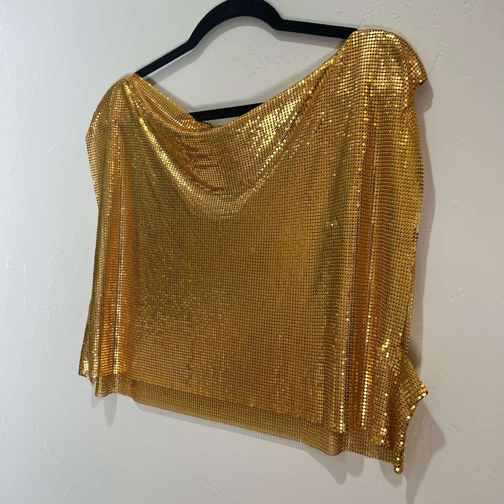 Micas  Metallic Glitter Gold Mesh Top 8 NWT